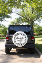 Adventure Awaits Floral Wreath Tire Cover Fits Jeep, Bronco, Honda, Campers, RVs