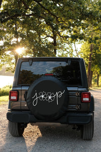 Floral Jeep Tire Cover with Black and White Flowers
