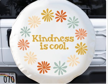 Kindness is Cool Retro Floral Wreath Tire Cover
