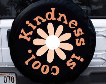 Floral Kindness is Cool Black Tire Cover