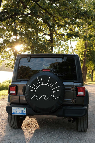 Spare Tire Cover with Beachy Sun and Wave Design