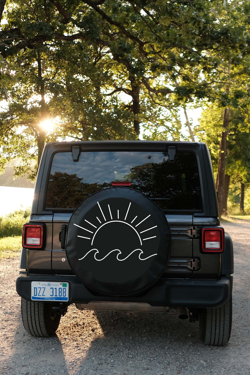 Spare Tire Cover with Beachy Sun and Wave Design