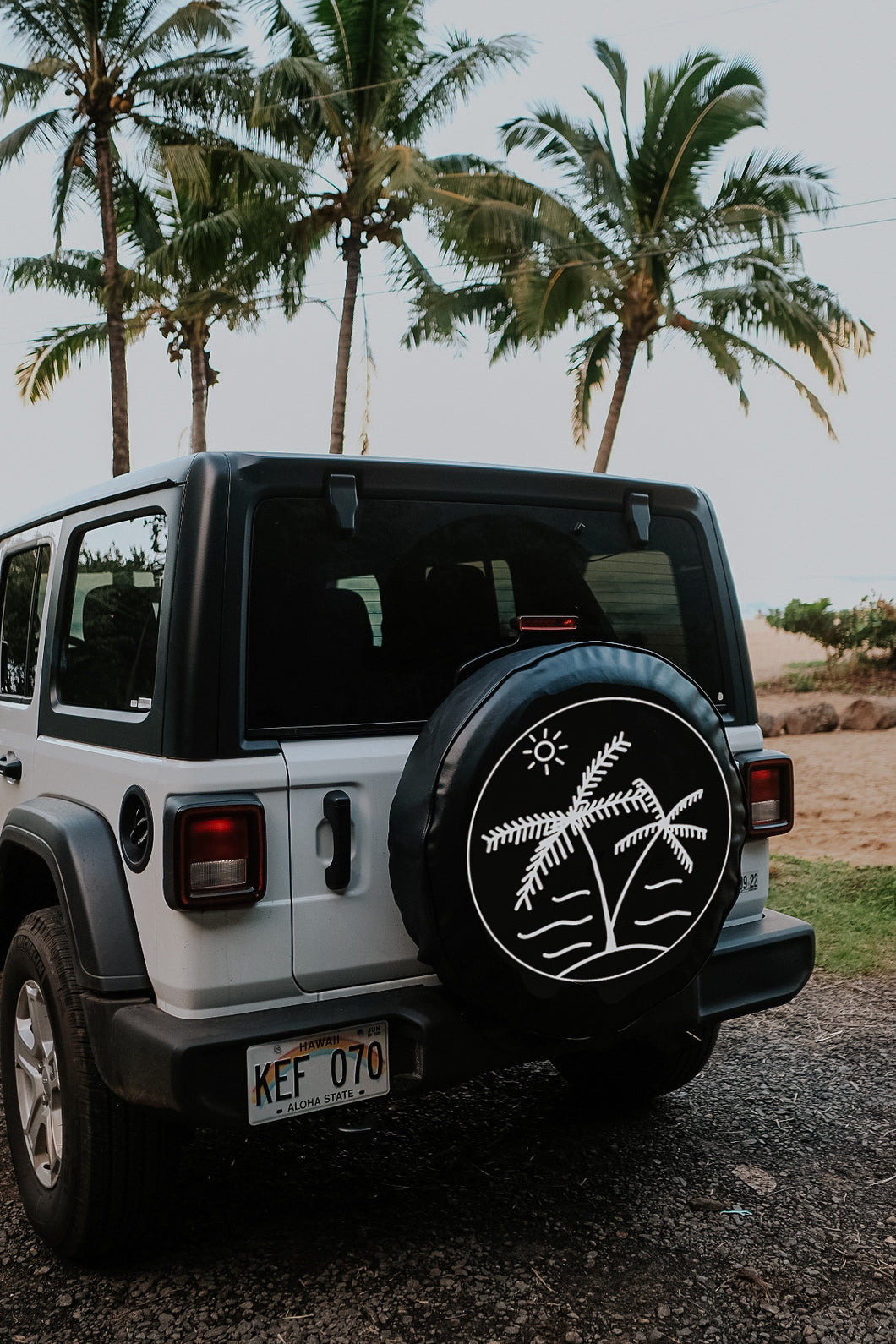 Palm Trees in Black and White Tire Cover